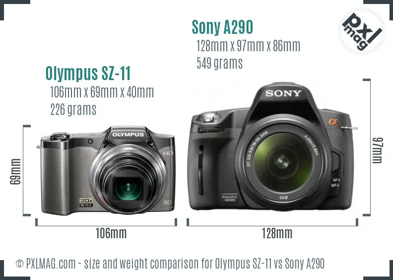 Olympus SZ-11 vs Sony A290 size comparison