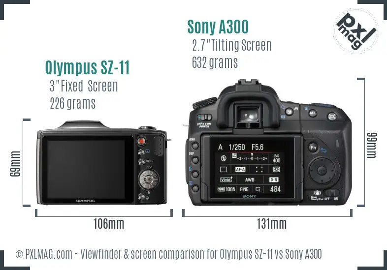 Olympus SZ-11 vs Sony A300 Screen and Viewfinder comparison