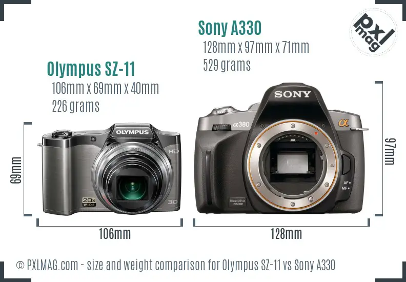Olympus SZ-11 vs Sony A330 size comparison