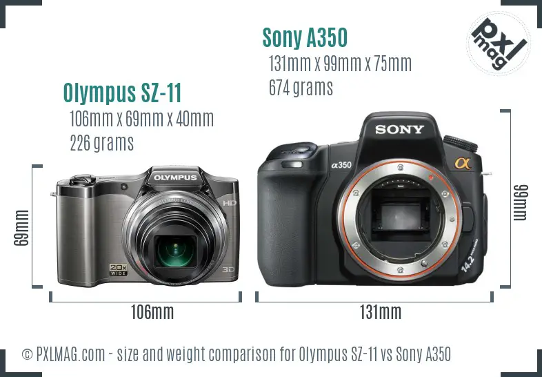 Olympus SZ-11 vs Sony A350 size comparison