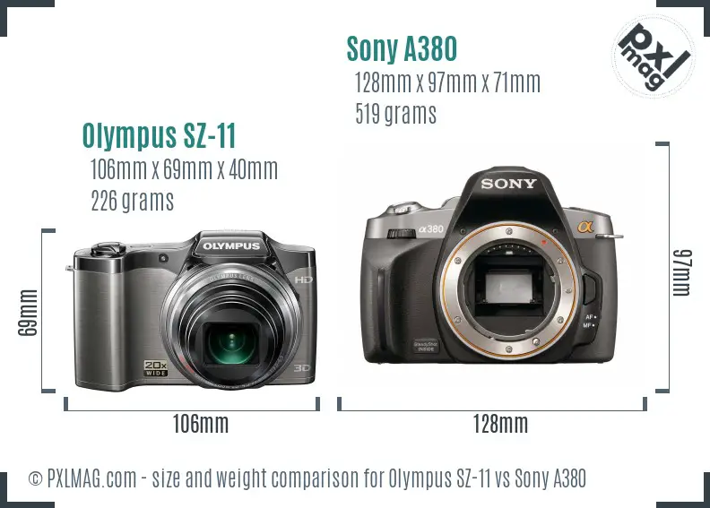 Olympus SZ-11 vs Sony A380 size comparison