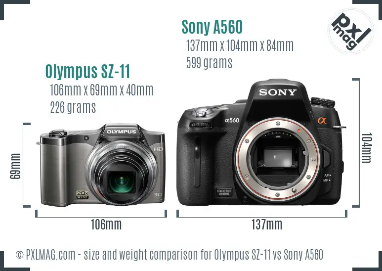 Olympus SZ-11 vs Sony A560 size comparison