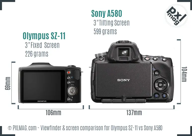 Olympus SZ-11 vs Sony A580 Screen and Viewfinder comparison