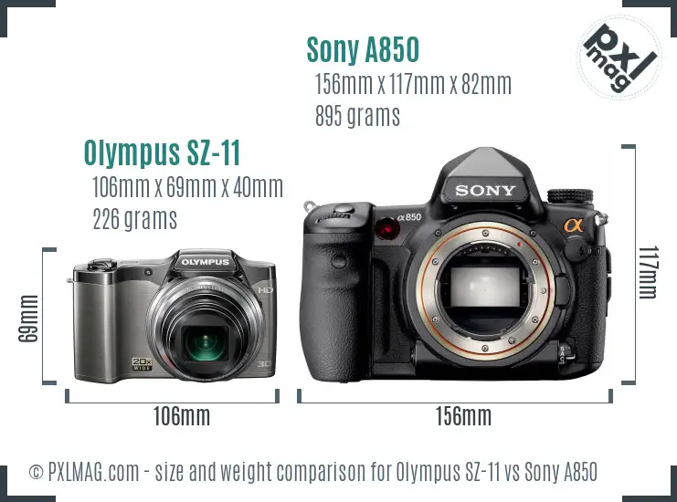 Olympus SZ-11 vs Sony A850 size comparison