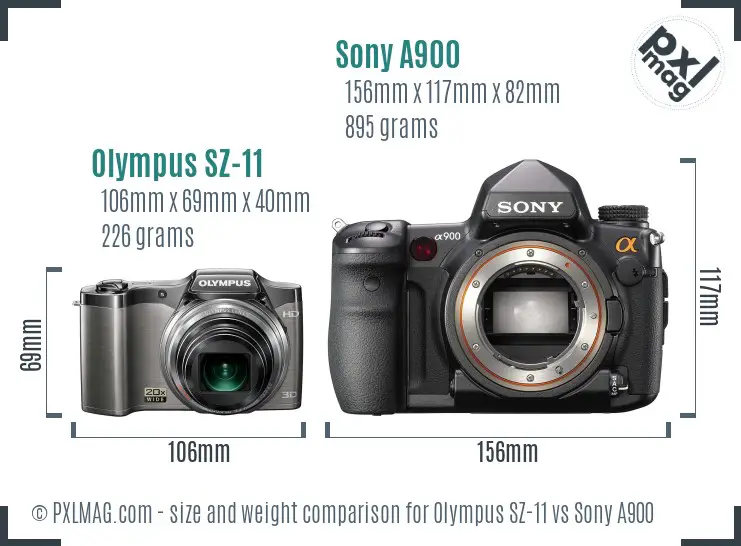 Olympus SZ-11 vs Sony A900 size comparison