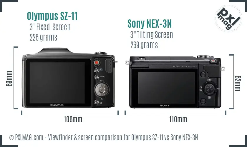 Olympus SZ-11 vs Sony NEX-3N Screen and Viewfinder comparison
