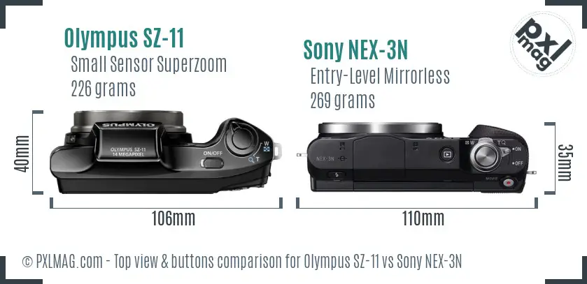 Olympus SZ-11 vs Sony NEX-3N top view buttons comparison