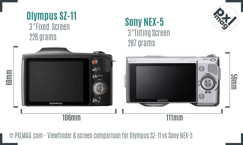 Olympus SZ-11 vs Sony NEX-5 Screen and Viewfinder comparison