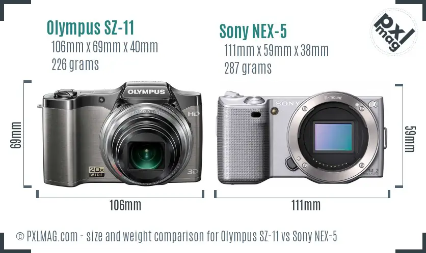 Olympus SZ-11 vs Sony NEX-5 size comparison