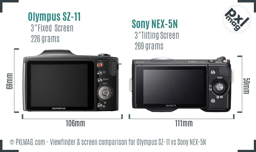 Olympus SZ-11 vs Sony NEX-5N Screen and Viewfinder comparison