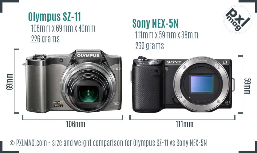 Olympus SZ-11 vs Sony NEX-5N size comparison