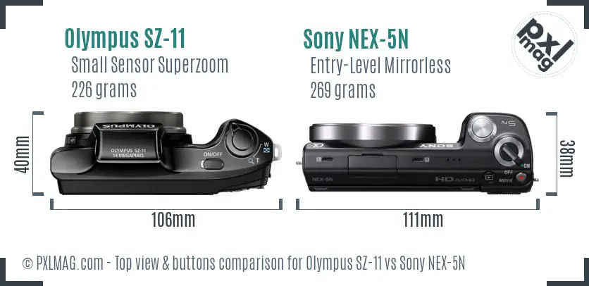 Olympus SZ-11 vs Sony NEX-5N top view buttons comparison