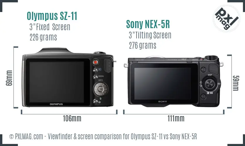 Olympus SZ-11 vs Sony NEX-5R Screen and Viewfinder comparison