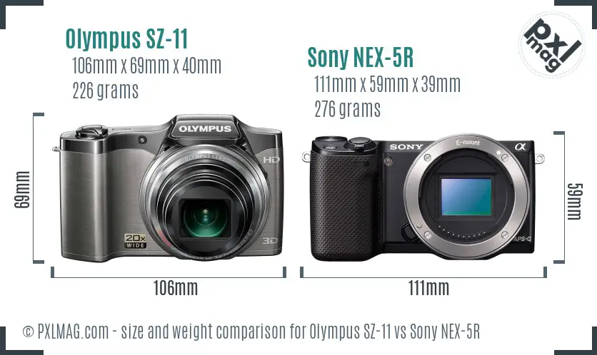Olympus SZ-11 vs Sony NEX-5R size comparison