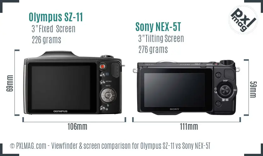 Olympus SZ-11 vs Sony NEX-5T Screen and Viewfinder comparison