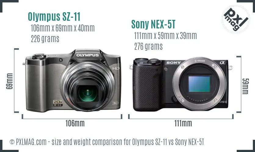 Olympus SZ-11 vs Sony NEX-5T size comparison