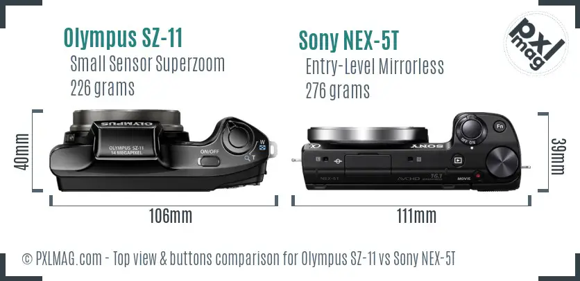 Olympus SZ-11 vs Sony NEX-5T top view buttons comparison