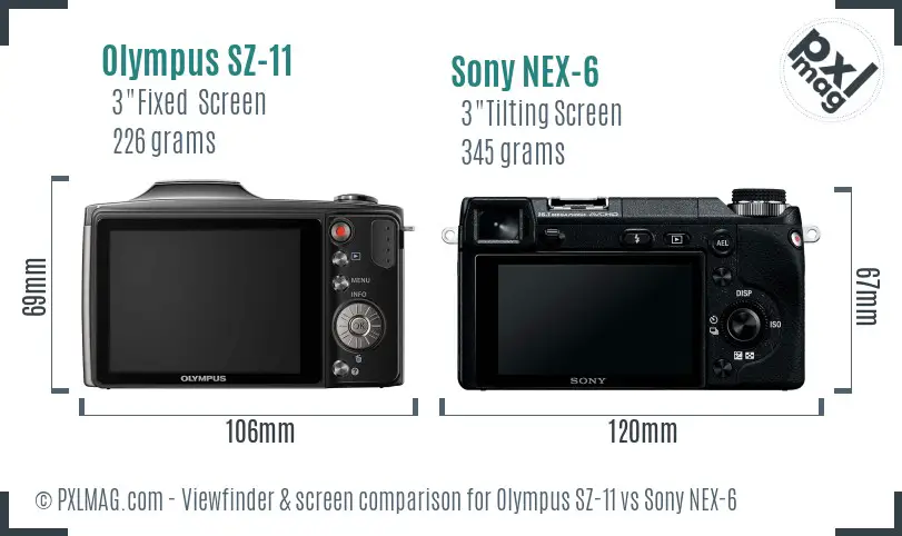Olympus SZ-11 vs Sony NEX-6 Screen and Viewfinder comparison