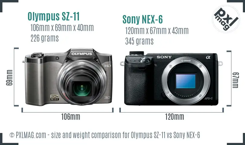 Olympus SZ-11 vs Sony NEX-6 size comparison