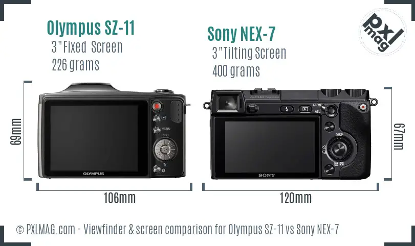 Olympus SZ-11 vs Sony NEX-7 Screen and Viewfinder comparison
