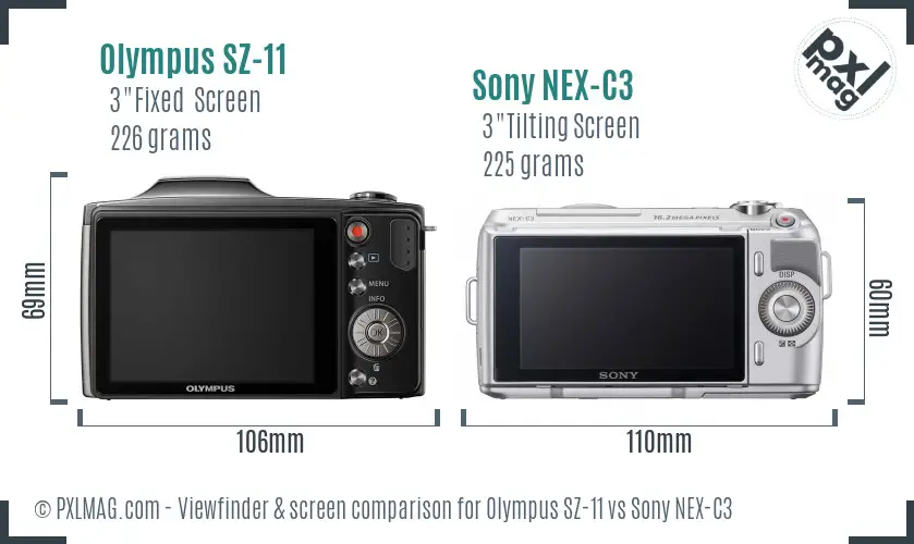 Olympus SZ-11 vs Sony NEX-C3 Screen and Viewfinder comparison