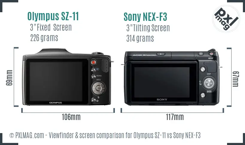 Olympus SZ-11 vs Sony NEX-F3 Screen and Viewfinder comparison