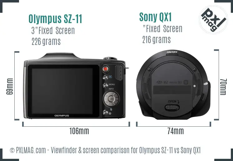 Olympus SZ-11 vs Sony QX1 Screen and Viewfinder comparison