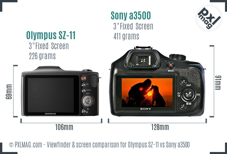 Olympus SZ-11 vs Sony a3500 Screen and Viewfinder comparison