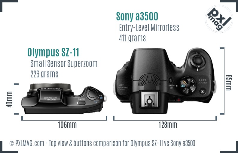 Olympus SZ-11 vs Sony a3500 top view buttons comparison