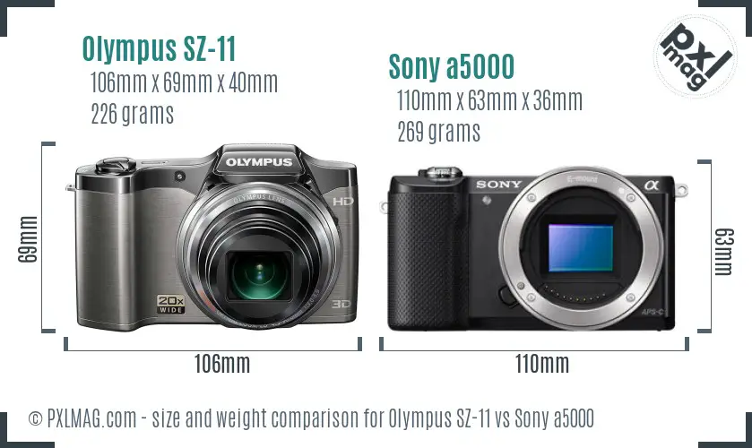 Olympus SZ-11 vs Sony a5000 size comparison