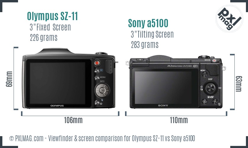Olympus SZ-11 vs Sony a5100 Screen and Viewfinder comparison