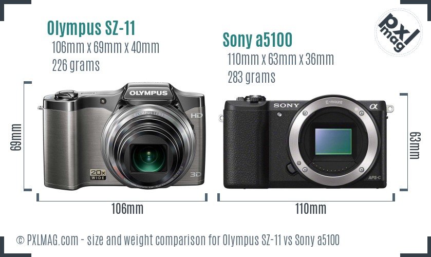 Olympus SZ-11 vs Sony a5100 size comparison Olympus SZ-11 vs Sony a5100 size comparison