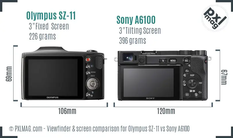 Olympus SZ-11 vs Sony A6100 Screen and Viewfinder comparison