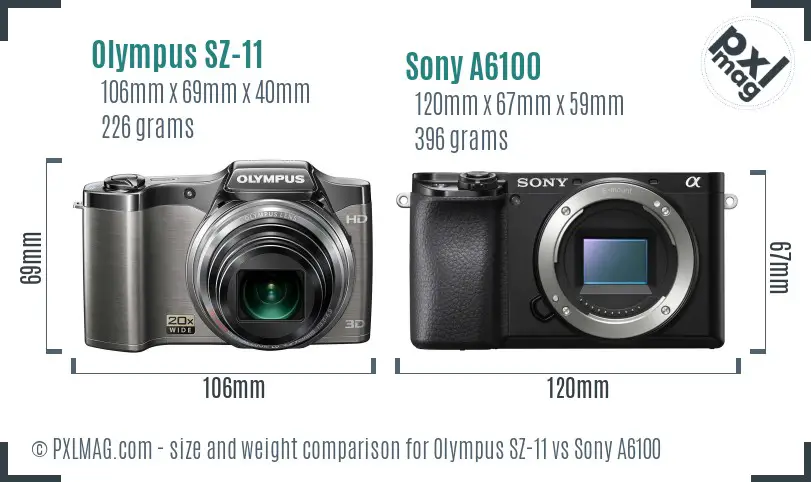 Olympus SZ-11 vs Sony A6100 size comparison