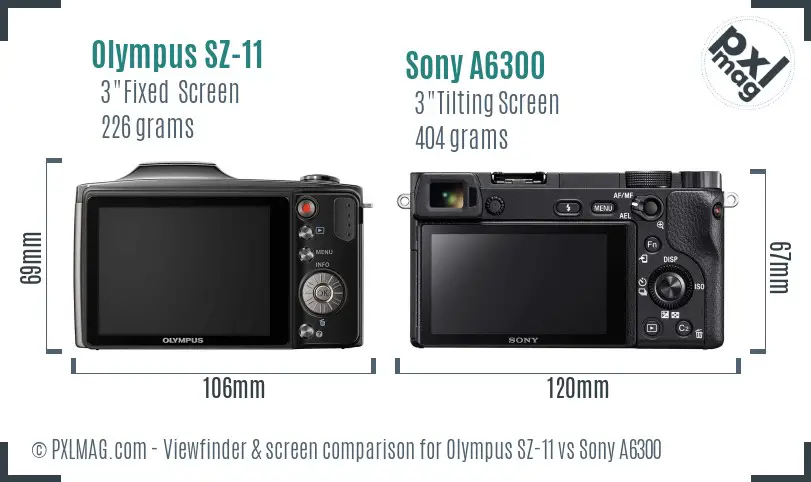 Olympus SZ-11 vs Sony A6300 Screen and Viewfinder comparison