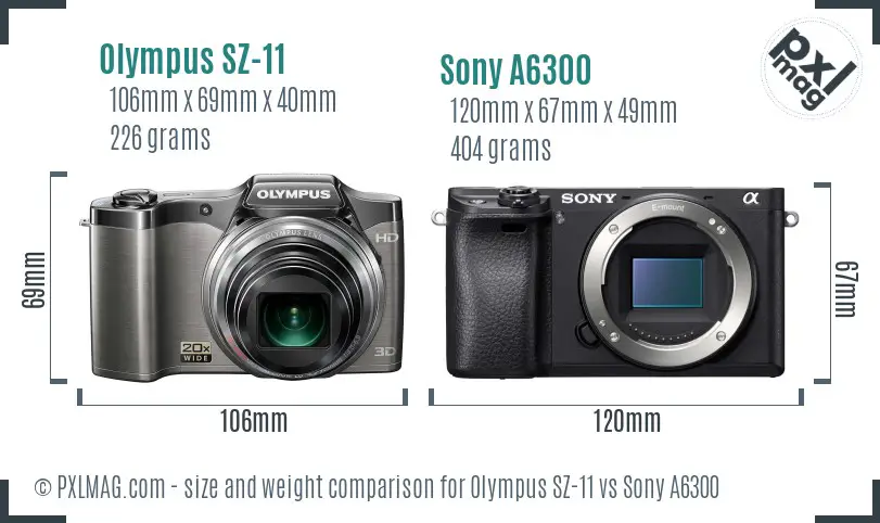Olympus SZ-11 vs Sony A6300 size comparison