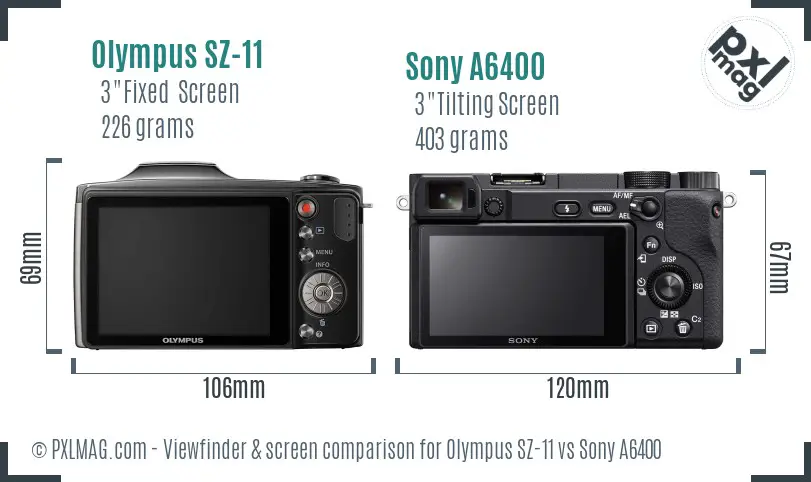 Olympus SZ-11 vs Sony A6400 Screen and Viewfinder comparison