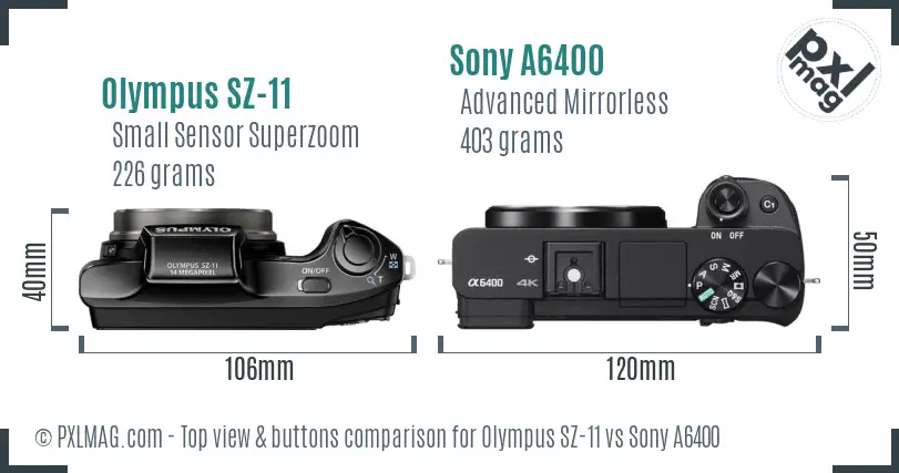 Olympus SZ-11 vs Sony A6400 top view buttons comparison
