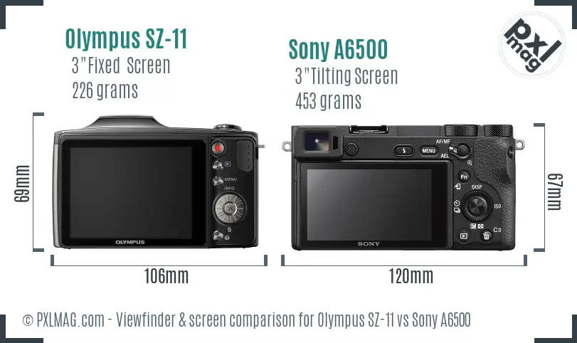 Olympus SZ-11 vs Sony A6500 Screen and Viewfinder comparison