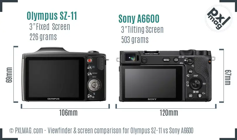 Olympus SZ-11 vs Sony A6600 Screen and Viewfinder comparison