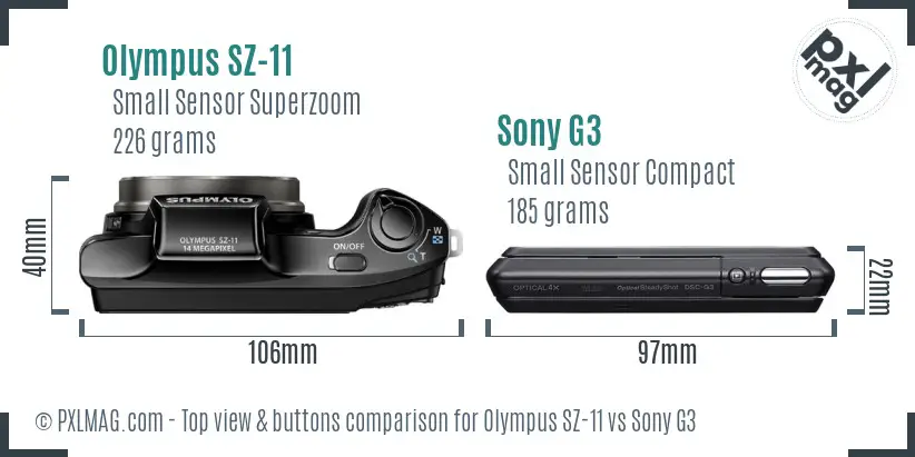 Olympus SZ-11 vs Sony G3 top view buttons comparison
