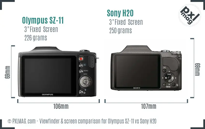 Olympus SZ-11 vs Sony H20 Screen and Viewfinder comparison