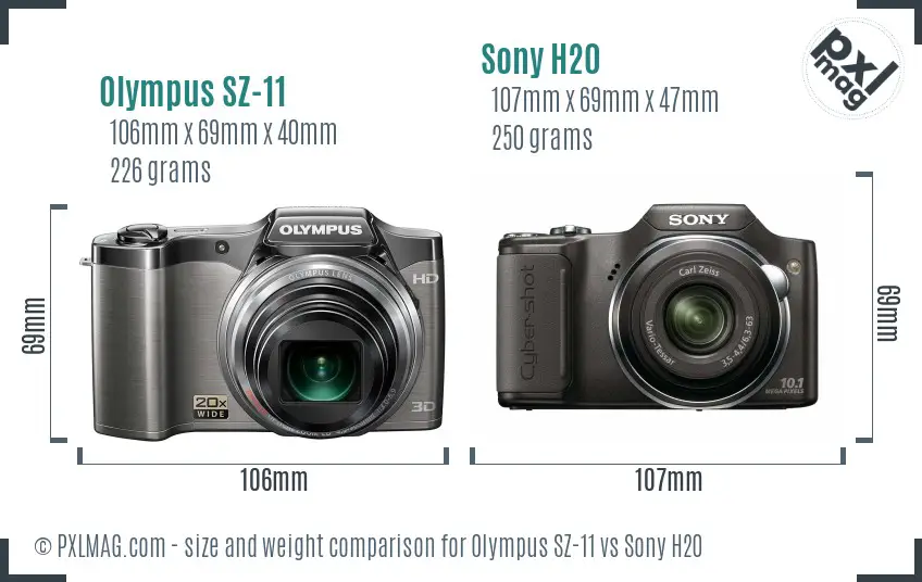 Olympus SZ-11 vs Sony H20 size comparison