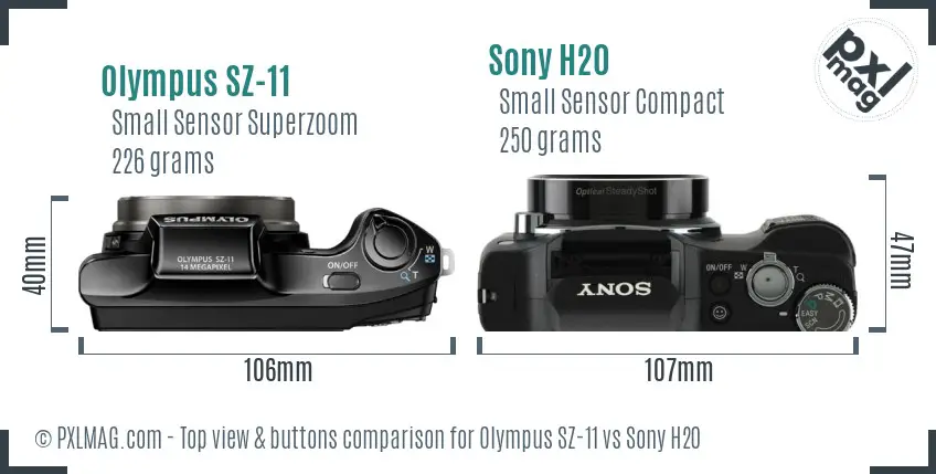 Olympus SZ-11 vs Sony H20 top view buttons comparison