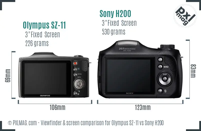 Olympus SZ-11 vs Sony H200 Screen and Viewfinder comparison