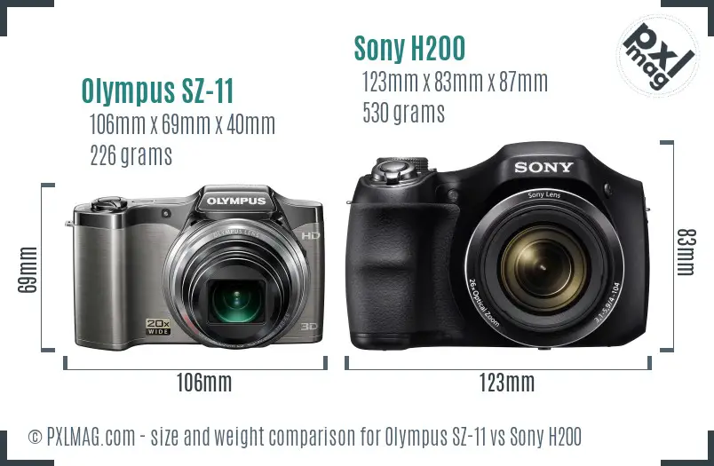 Olympus SZ-11 vs Sony H200 size comparison