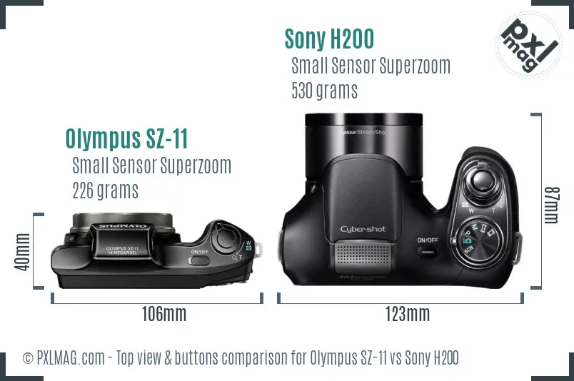 Olympus SZ-11 vs Sony H200 top view buttons comparison