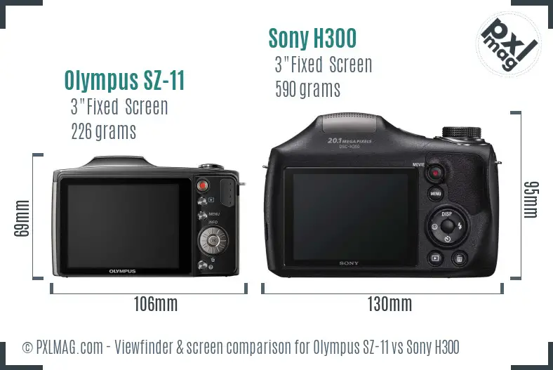 Olympus SZ-11 vs Sony H300 Screen and Viewfinder comparison