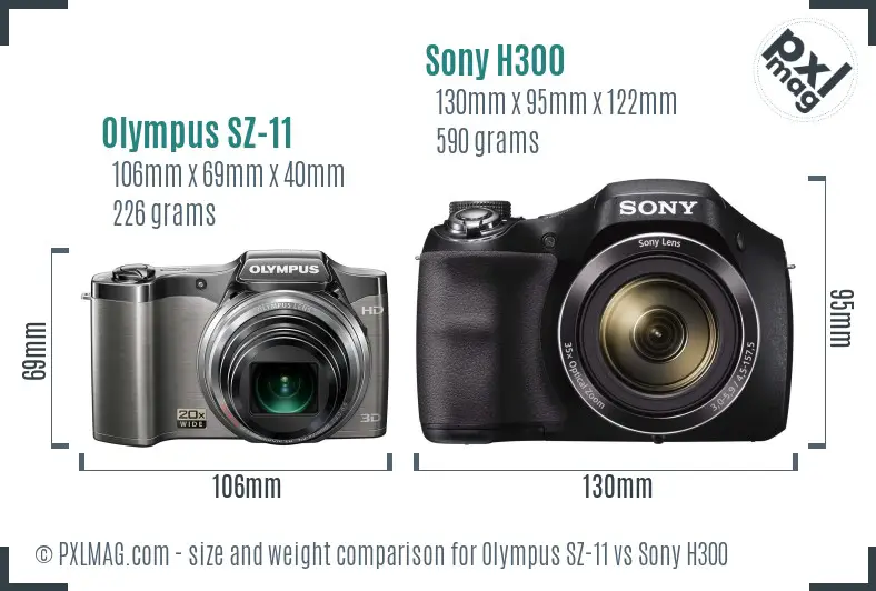 Olympus SZ-11 vs Sony H300 size comparison