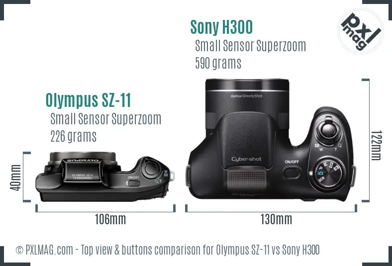 Olympus SZ-11 vs Sony H300 top view buttons comparison